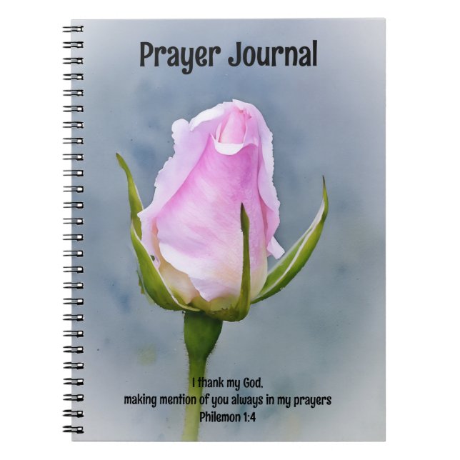 Söt Rosa ros Bud Art Prayer Journal Anteckningsbok (Framsidan)