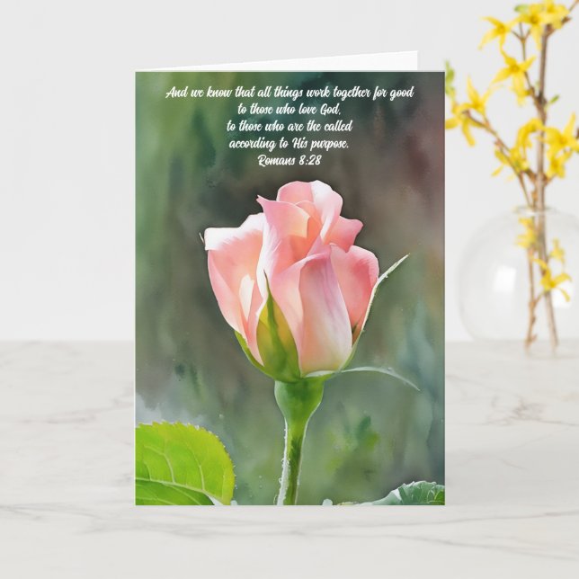 Söt Rosa ros Bud Bible Verse Art Note Card Kort (Gul blomma)