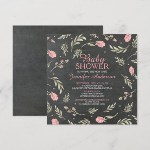Söt Rosa ros Chalkboard Girls Baby Shower Inbjudningar