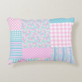 Söt Rosa ros Faux Patchwork accent Pillow Prydnadskudde