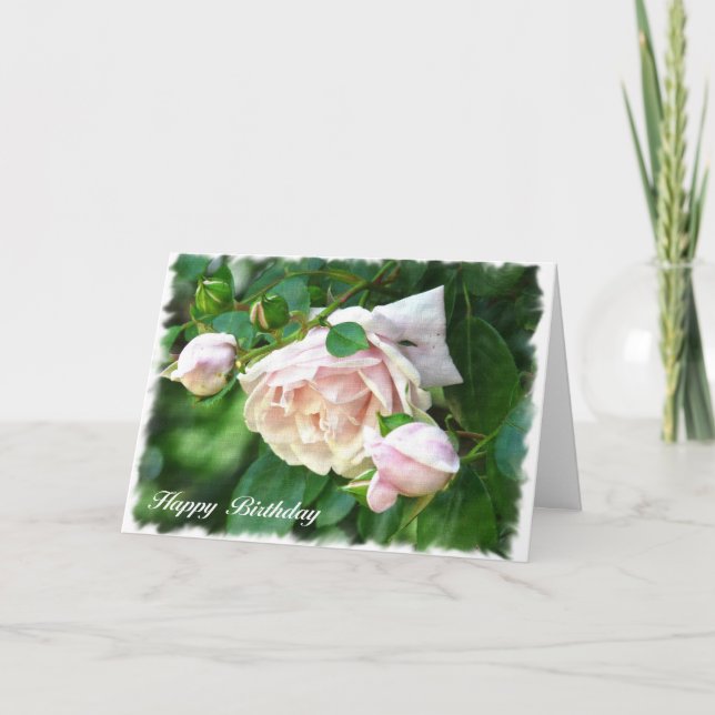 Söt Rosa ros födelsedagskort (med versaler) Kort (Framsida)