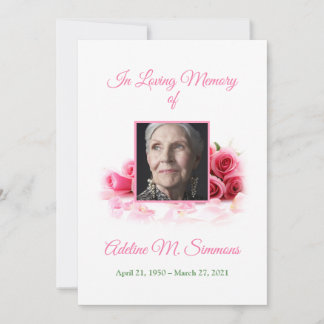 Söt Rosa ros Funcal Memorial Card Inbjudningar