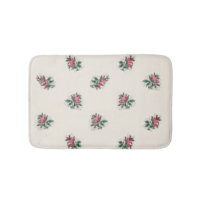 Söt Rosa ros Girly Vintage Tapet Mönster Badrumsmatta (Framsidan)