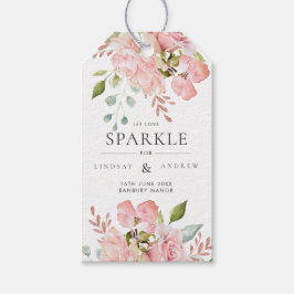 Söt Rosa ros & Glitter Bröllop Sparkler Märkre Presentetikett