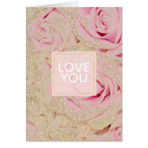 Söt Rosa ros Guld Glam Glitter Gnistra Glitz Hälsningskort