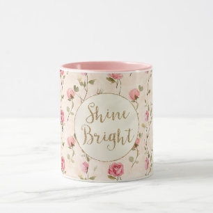 Söt Rosa ros Guld Glitter Shine Bright Mugg