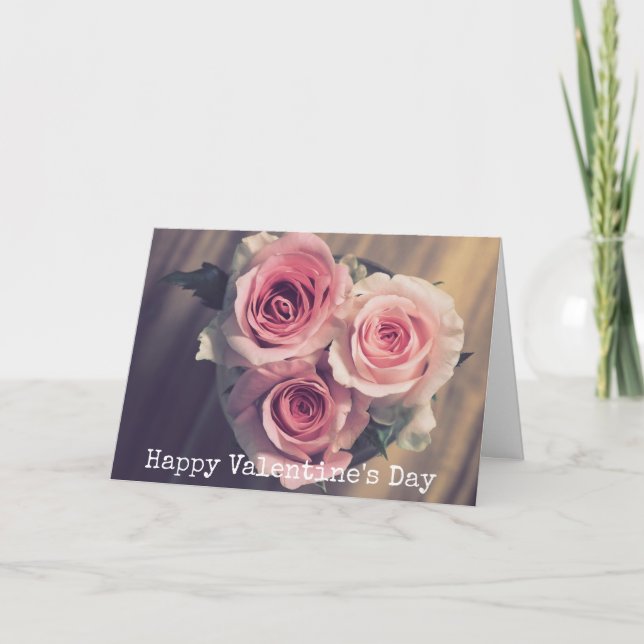 Söt Rosa ros Heart Valentine Day Card Helgkort (Framsida)