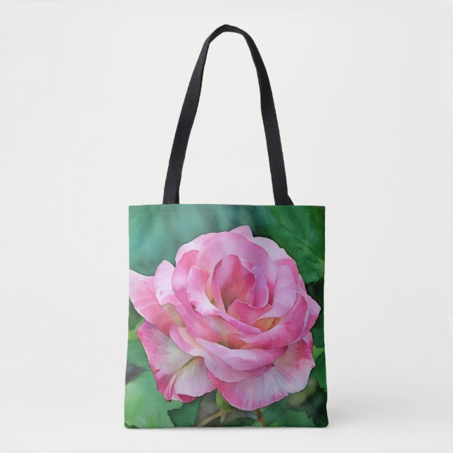 Söt Rosa ros i en Garden Art Tote Bag Tygkasse (Framsida)