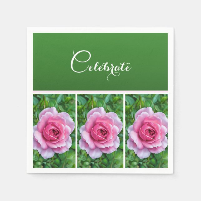 Söt Rosa ros i en rad - Pappersservett (Framsidan)