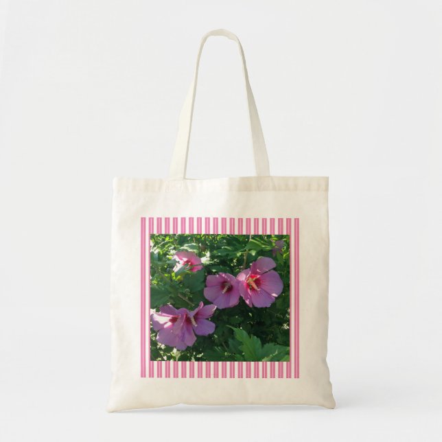 Söt Rosa ros i Sharon Photo Stripe Tote Bag Tygkasse (Framsidan)