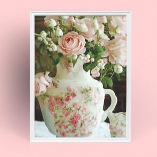 Söt Rosa ros i Vintage Antique China Tekanna Poster