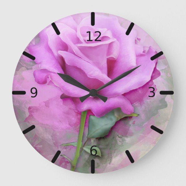 Söt Rosa ros Large Clock Stor Klocka (Framsida)