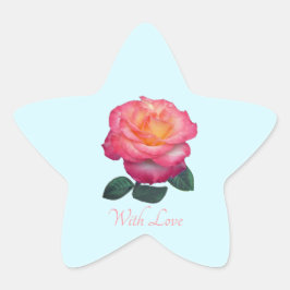 Söt rosa ros med kärleksdekal stjärnformat klistermärke