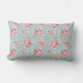 Söt Rosa ros och Blue Polka Dot-Vintagen Lumbarkudde
