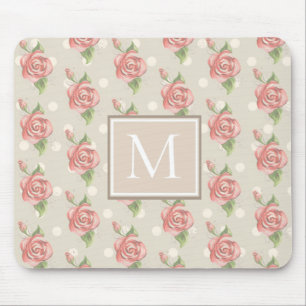 Söt Rosa ros och Dots Monogram Musmatta