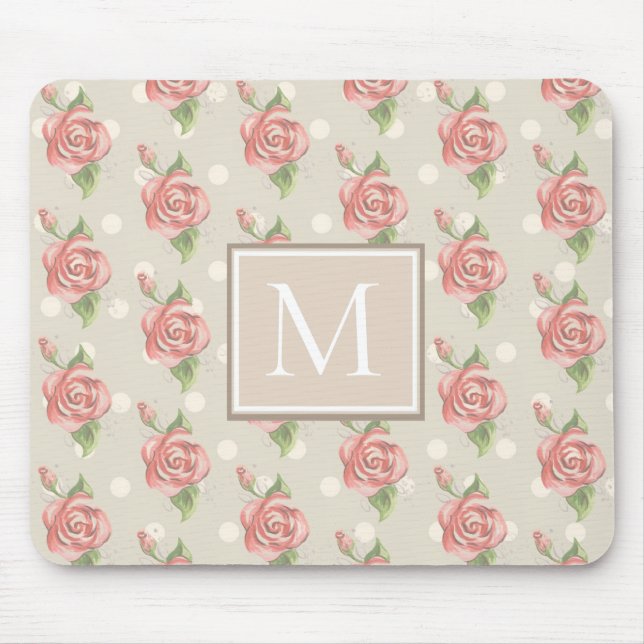 Söt Rosa ros och Dots Monogram Musmatta (Framsidan)