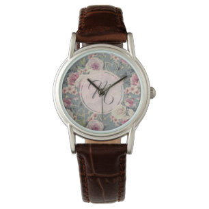 Söt Rosa ros och Pearl Hearts Monogram Armbandsur