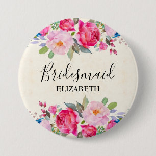 Söt Rosa ros och Peony Gräns Bridesmaid Knapp
