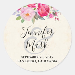 Söt Rosa ros och Peony Gräns Bröllop Runt Klistermärke