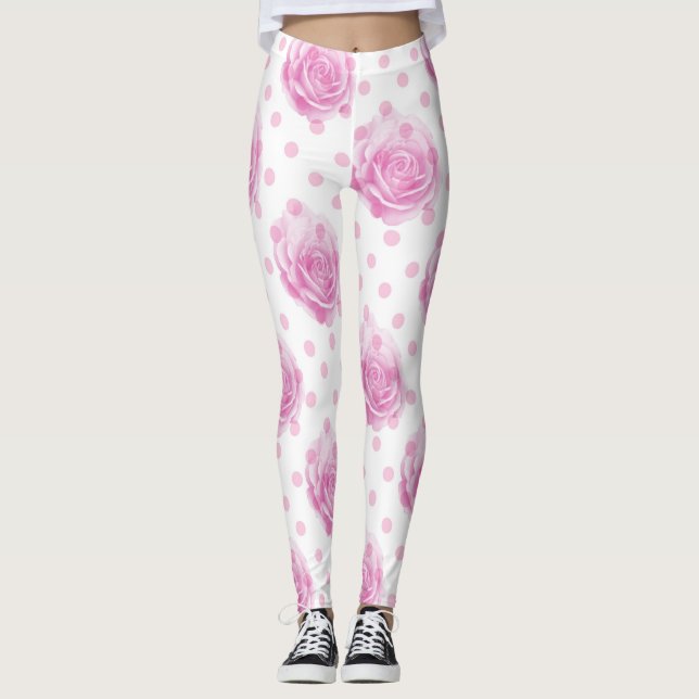 Söt rosa ros och polka dots leggings (Framsida)