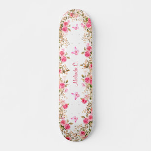 Söt Rosa ros och Rosa Butterflies Mini Skateboard Bräda 18,5 Cm