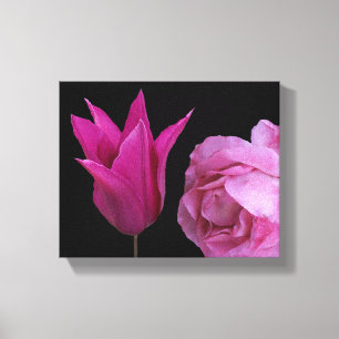 Söt rosa ros och tulpanblommor, modern blommigt canvastryck