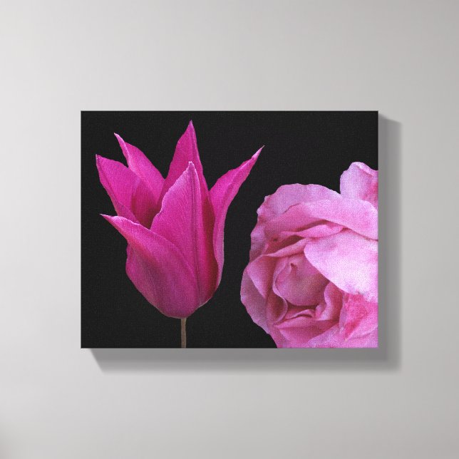 Söt rosa ros och tulpanblommor, modern blommigt canvastryck (Framsida)
