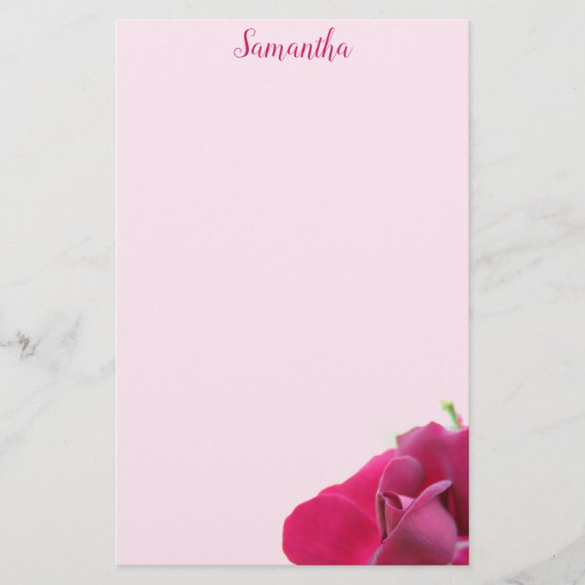 Söt Rosa ros Personlig Brevpapper (Framsida)