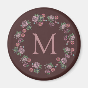 Söt Rosa ros Utandningsmonogram Magnet