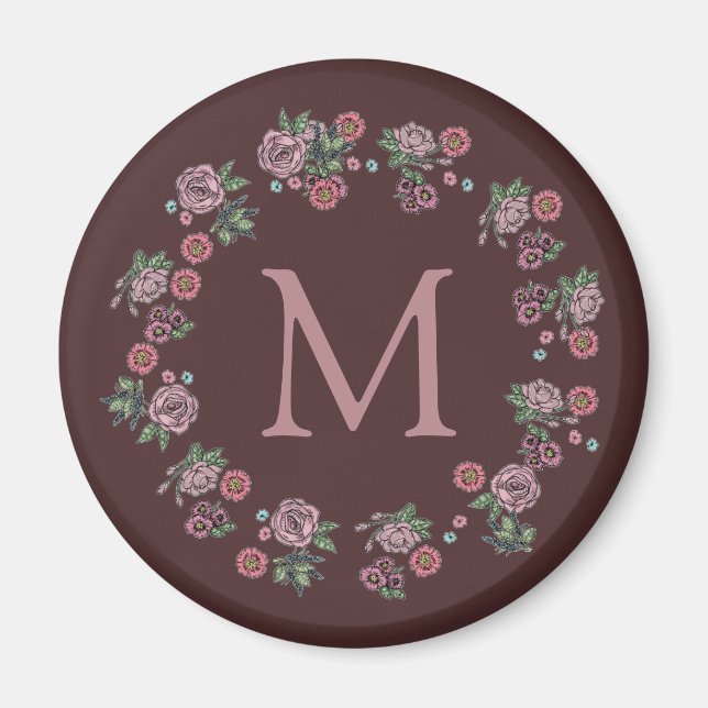 Söt Rosa ros Utandningsmonogram Magnet (Framsidan)
