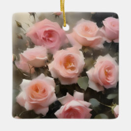 Söt rosa ros vattenfärgsfärgning julgransprydnad keramik