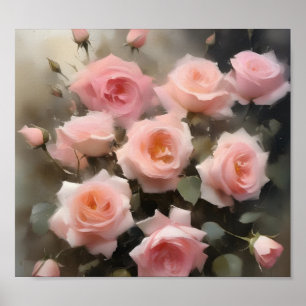 Söt rosa ros vattenfärgsfärgning poster