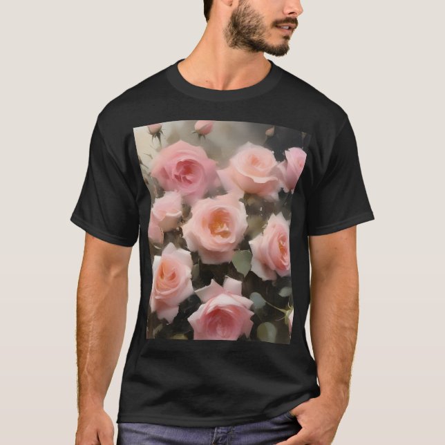 Söt rosa ros vattenfärgsfärgning t shirt (Framsida)