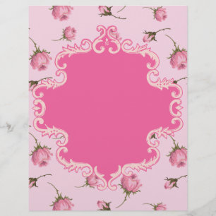 Söt Rosa Rosenknopp Swirls Ram Scrapbook Papper