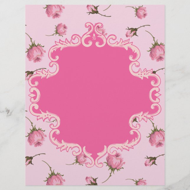 Söt Rosa Rosenknopp Swirls Ram Scrapbook Papper (Framsida)