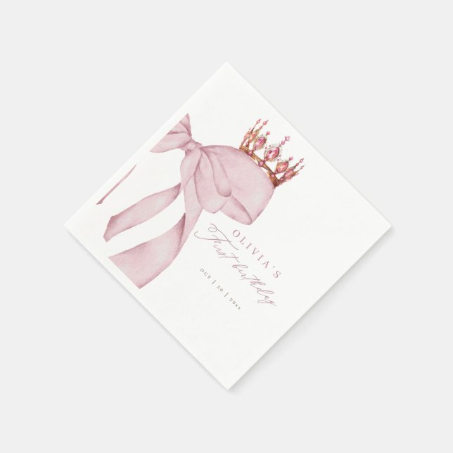 Söt rosa rosett 1-års födelsedag  pappersservett (Hörn)