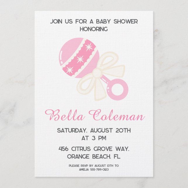 söt rosa rosett baby shower inbjudan (Framsida)