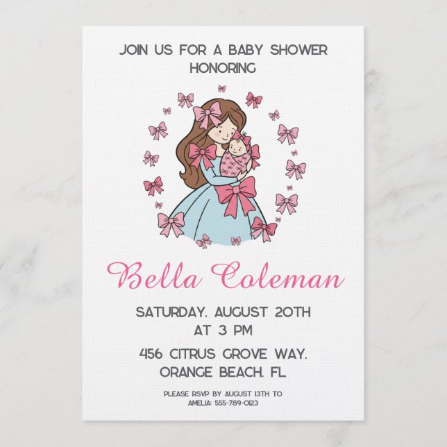söt rosa rosett baby shower inbjudan (Framsida)