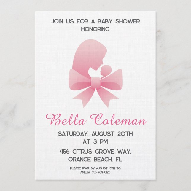 söt rosa rosett baby shower inbjudan (Framsida)