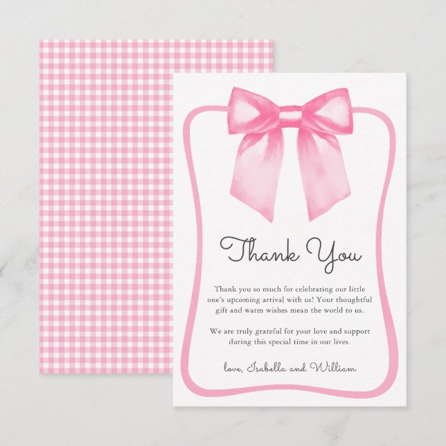 Söt Rosa Rosett Baby Shower Tacksamhetskort Tack Kort (Fram/baksida)