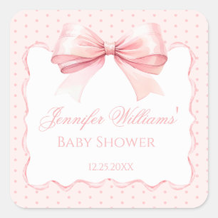 Söt rosa rosett band boho babyflicka shower fyrkantigt klistermärke