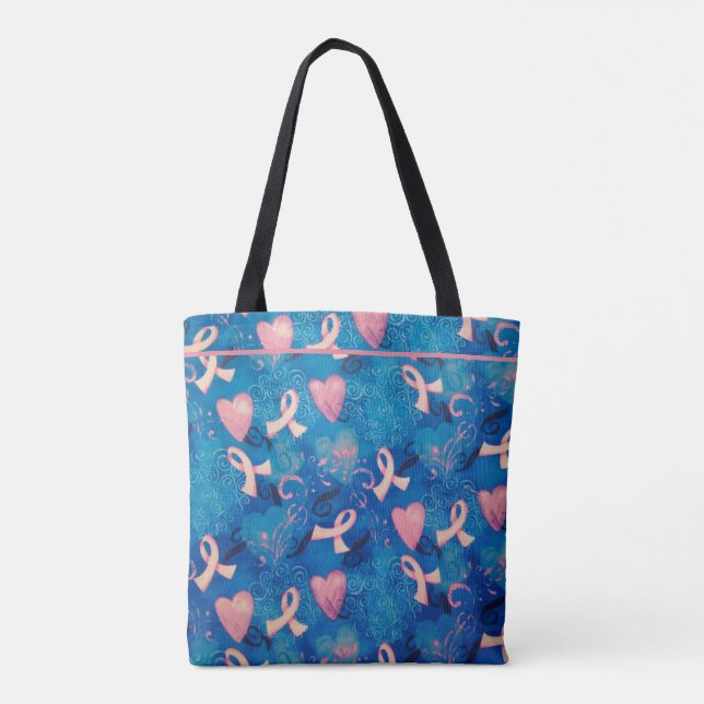 Söt Rosa Rosett band och Rosa Hearts Tote Bag Tygkasse (Baksida)