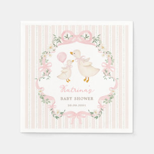 Söt Rosa Rosett Dumma Gås Flicka Baby Shower Pappersservett