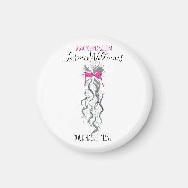 Söt rosa rosett Grå och vit flätad hårstyling Magnet (Framsidan)