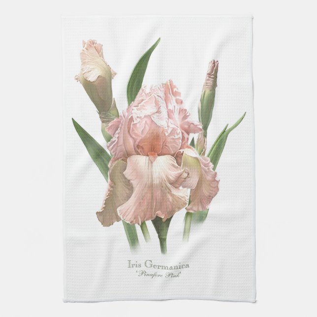 Söt Rosa Ruffled Iris Botanical Art Stil Kökshandduk (Vertikal)