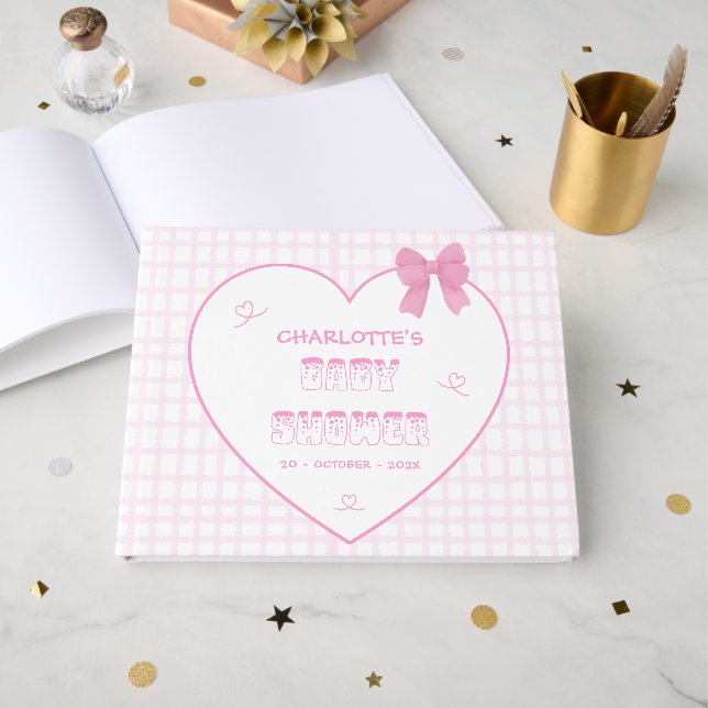 Söt rosa rutig baby shower-dekoration gästböcker (Framsida Öppen)