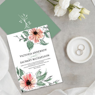 Söt Rosa Sage Grönt Blommigt Botaniska Bröllop Inbjudningar