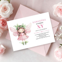 Söt Rosa Sagoflicka Födelsedags Magisk inbjudan