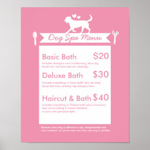 Söt Rosa Silhuett Hund Frisörsalong Meny Poster