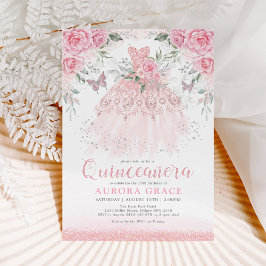 Söt Rosa Silver Quinceañera Princess Dress Inbjudningar